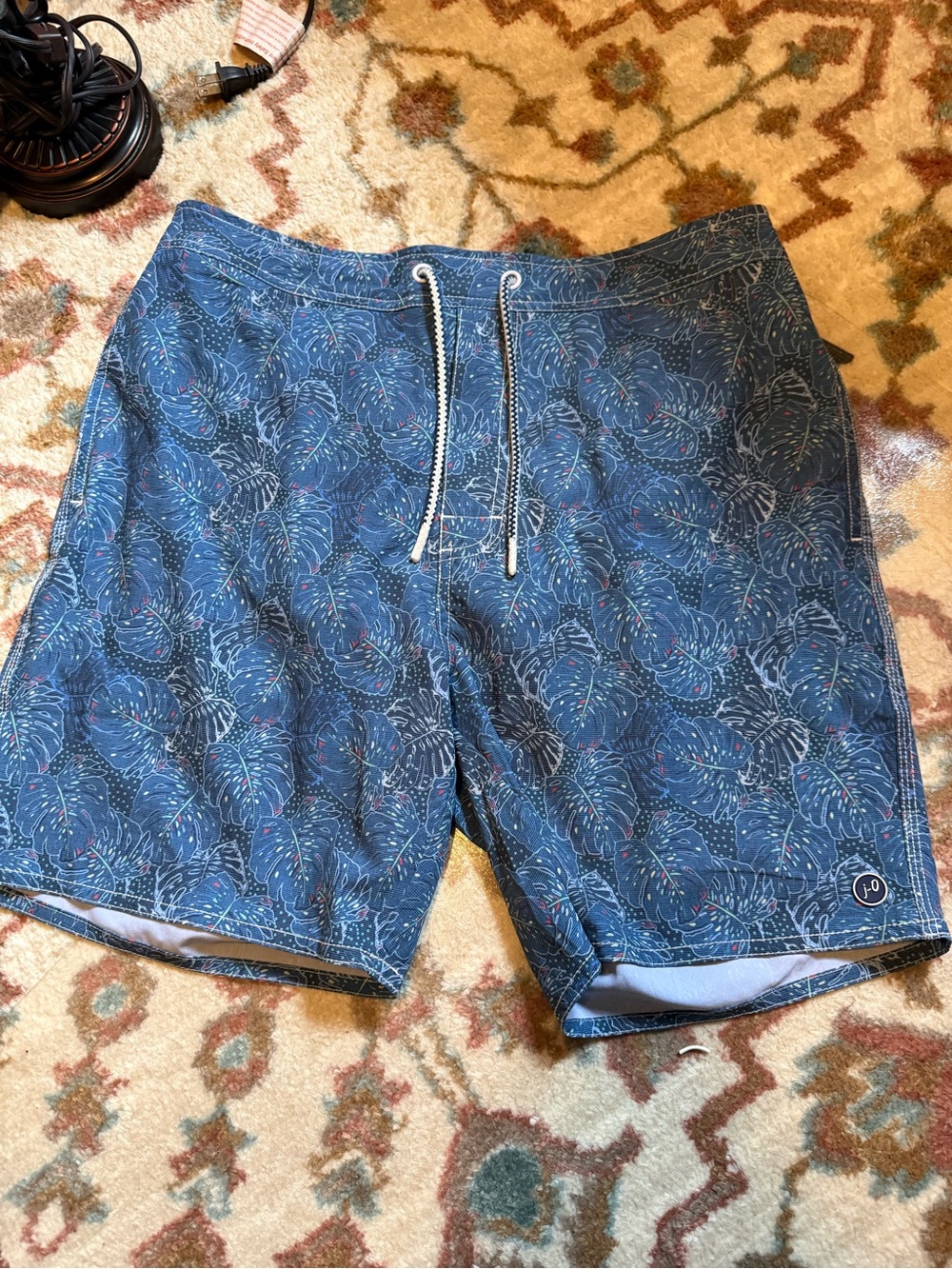 Blue Leaf-Print Men’s Swim Trunks - Brand Jonnie O  size large